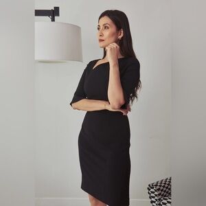 Nora Gardner Kate Bell Sleeve Crepe Asymmetrical Neckline Dress Black Size 12